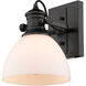 Hines 1 Light 7 inch Matte Black Semi-flush Ceiling Light in Opal Glass, Damp