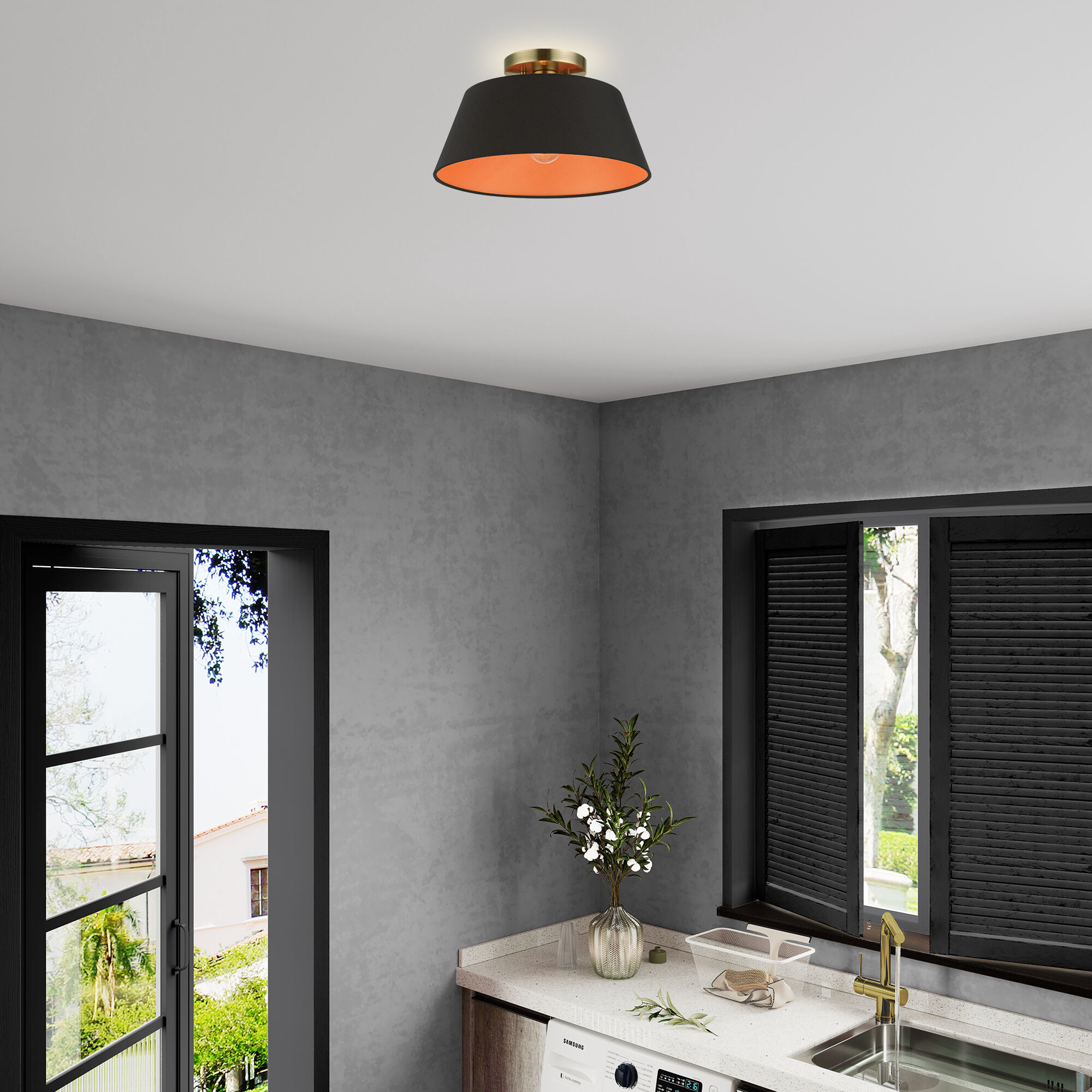 Palma 1 Light 13 inch Antique Brass Semi-Flush Mount Ceiling Light