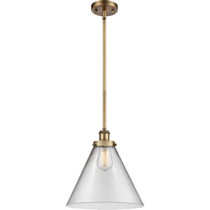 Ballston X-Large Cone LED 8 inch Brushed Brass Pendant Ceiling Light in Clear Glass