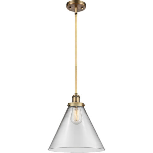 Ballston X-Large Cone 1 Light 8 inch Brushed Brass Pendant Ceiling Light in Clear Glass