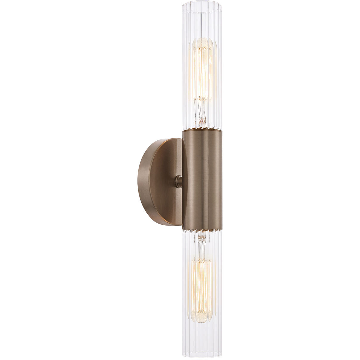 Fusion Collection - Rimini Family 2 Light 4.25 inch Brushed Brass and Clear Ribbed ADA Wall Sconce Wall Light, EVOLV