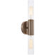 Fusion Collection - Rimini Family 2 Light 4.25 inch Brushed Brass and Clear Ribbed ADA Wall Sconce Wall Light, EVOLV