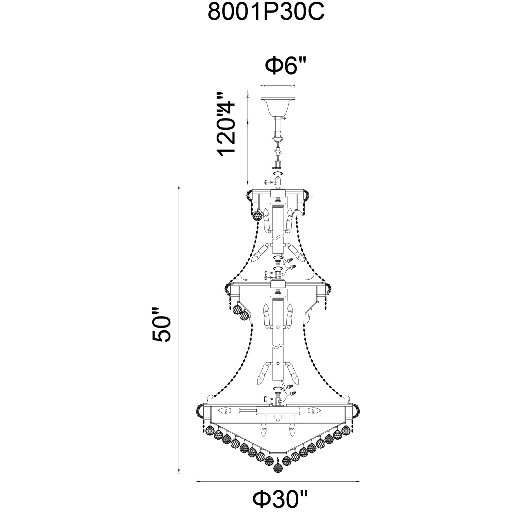 Empire 32 Light 30 inch Chrome Down Chandelier Ceiling Light