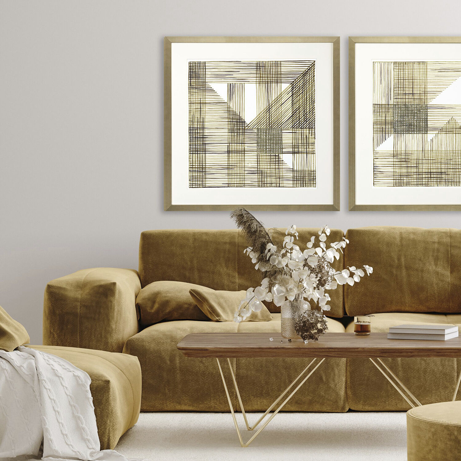 Welded Mesh Brown and Metallic and Neutral and White Framed Art