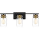 Keesey 3 Light 24 inch Matte Black Bath Light Wall Light