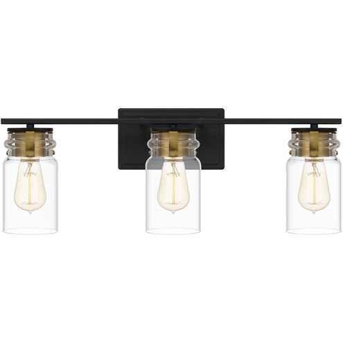 Keesey 3 Light 24 inch Matte Black Bath Light Wall Light
