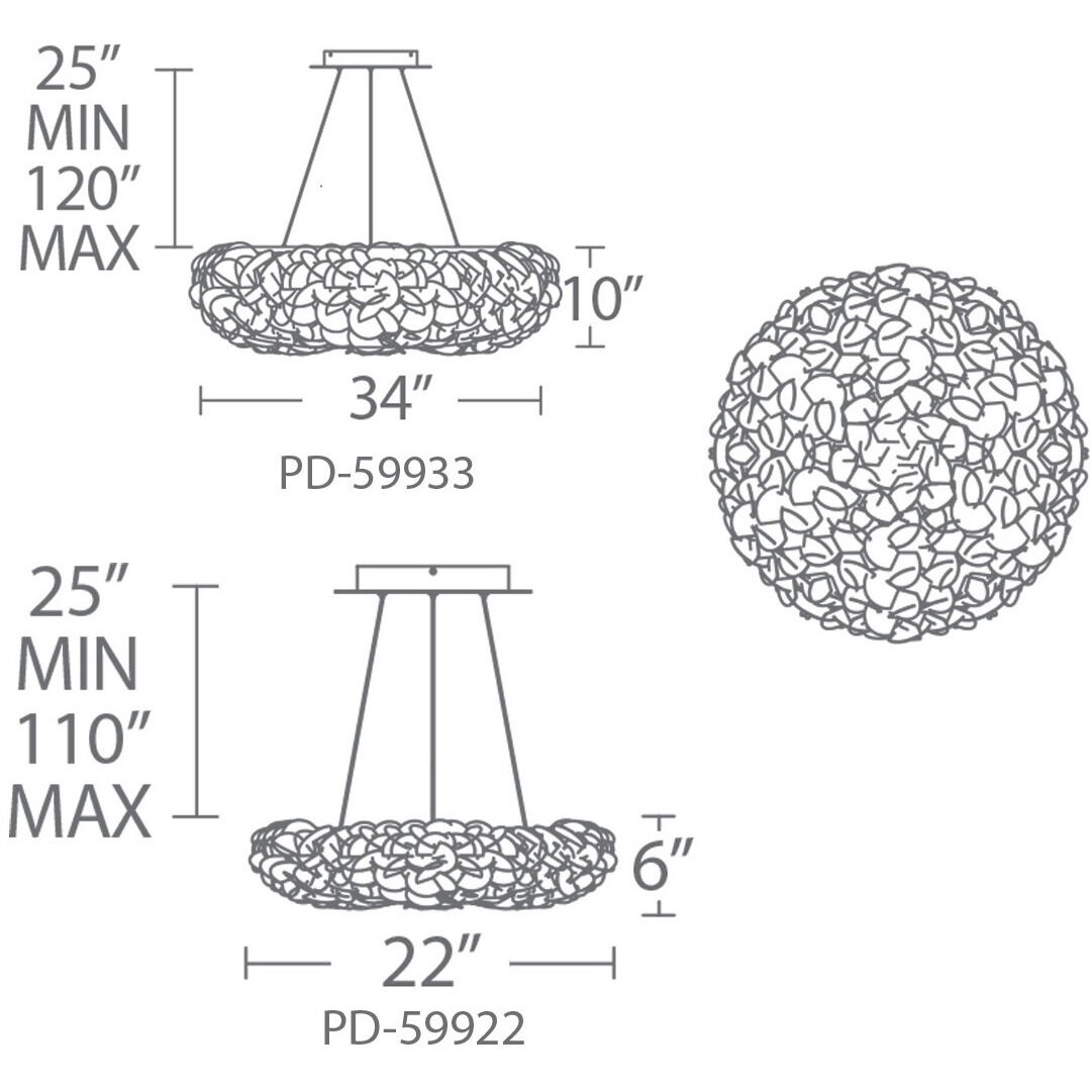 Fluffy LED 33.44 inch Brushed Nickel Pendant Ceiling Light in 33in.