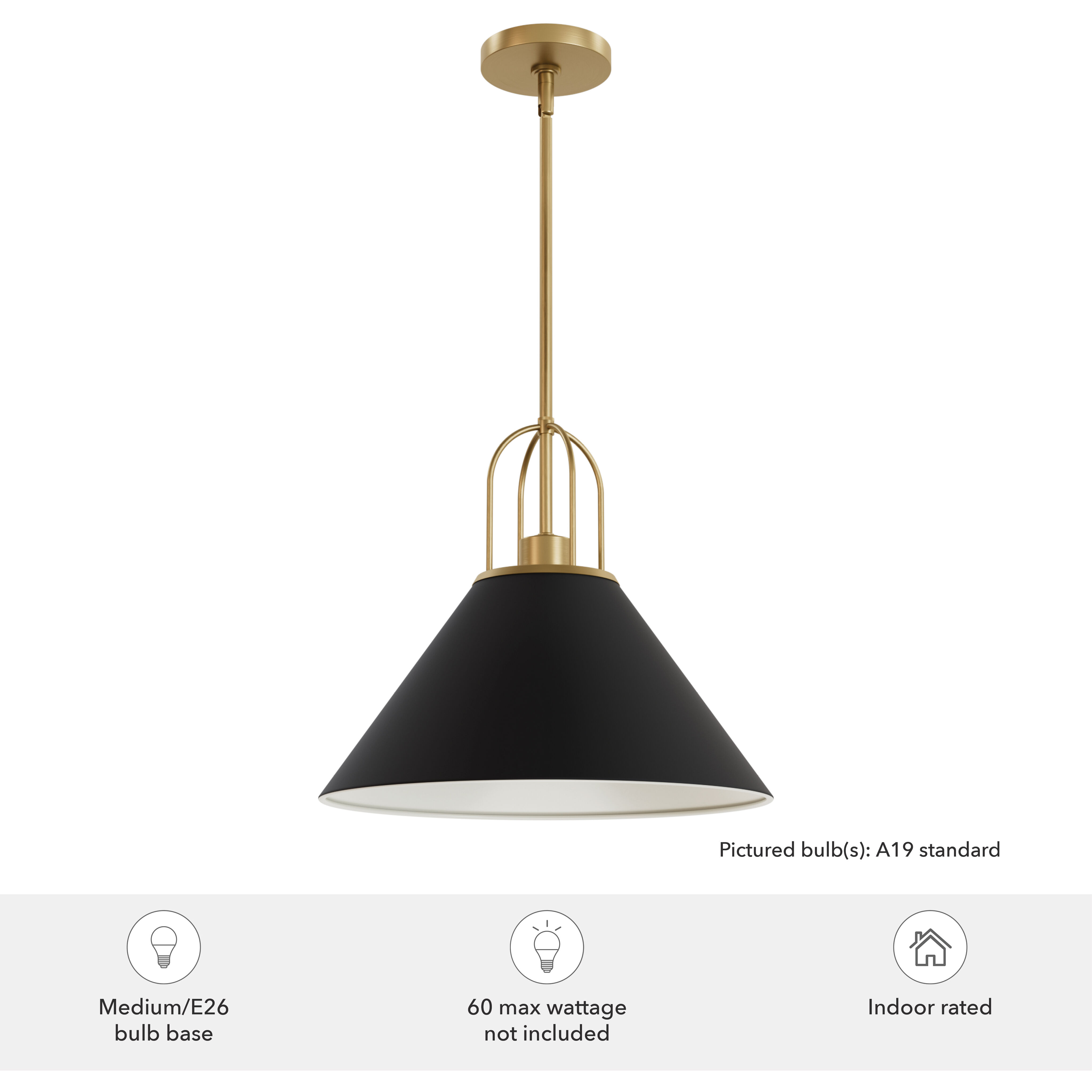 Carrington Isle 1 Light 16.25 inch Flat Matte Black and Luxe Gold Pendant Ceiling Light, Large