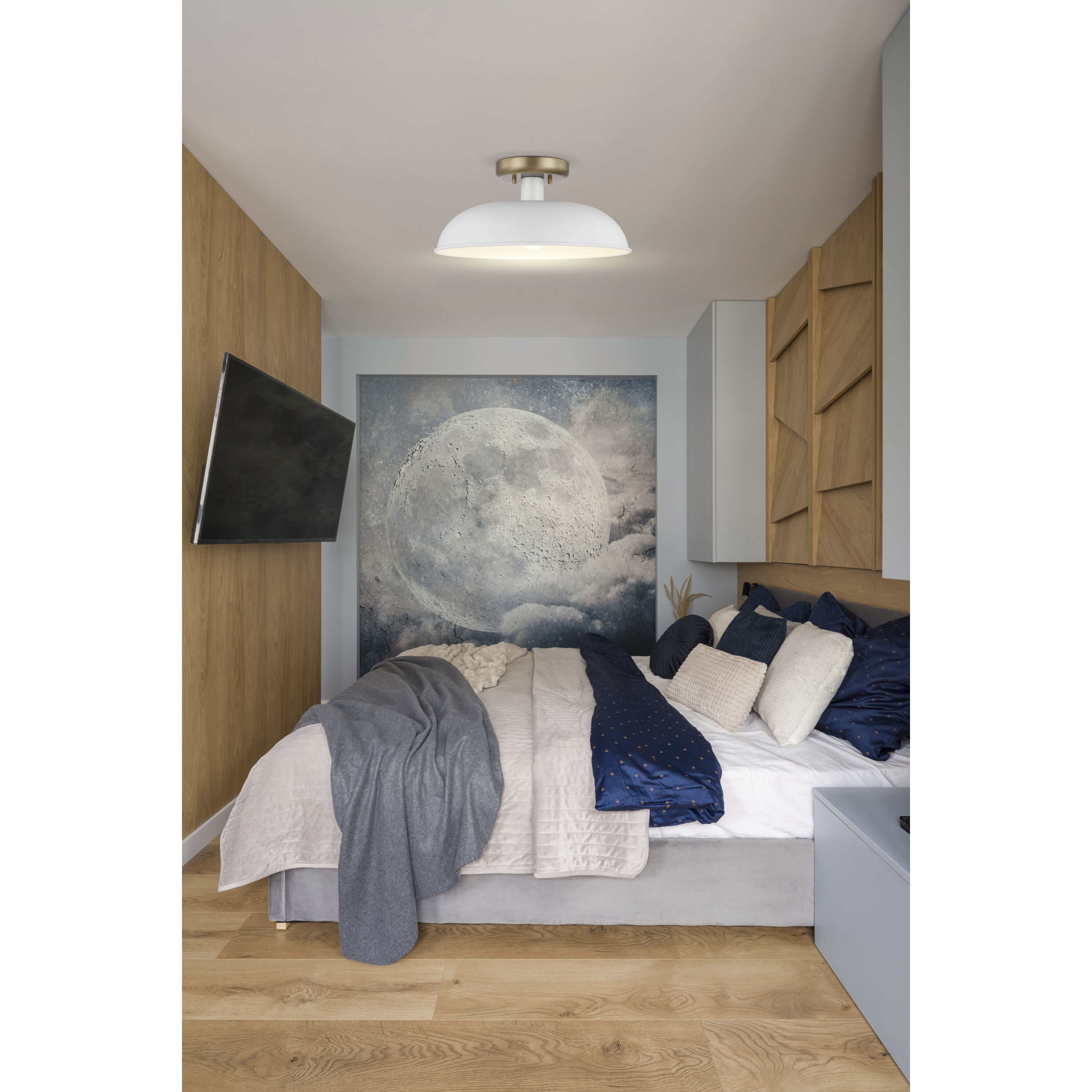 Colony 1 Light 15 inch Matte White/Burnished Brass Semi Flush Ceiling Light