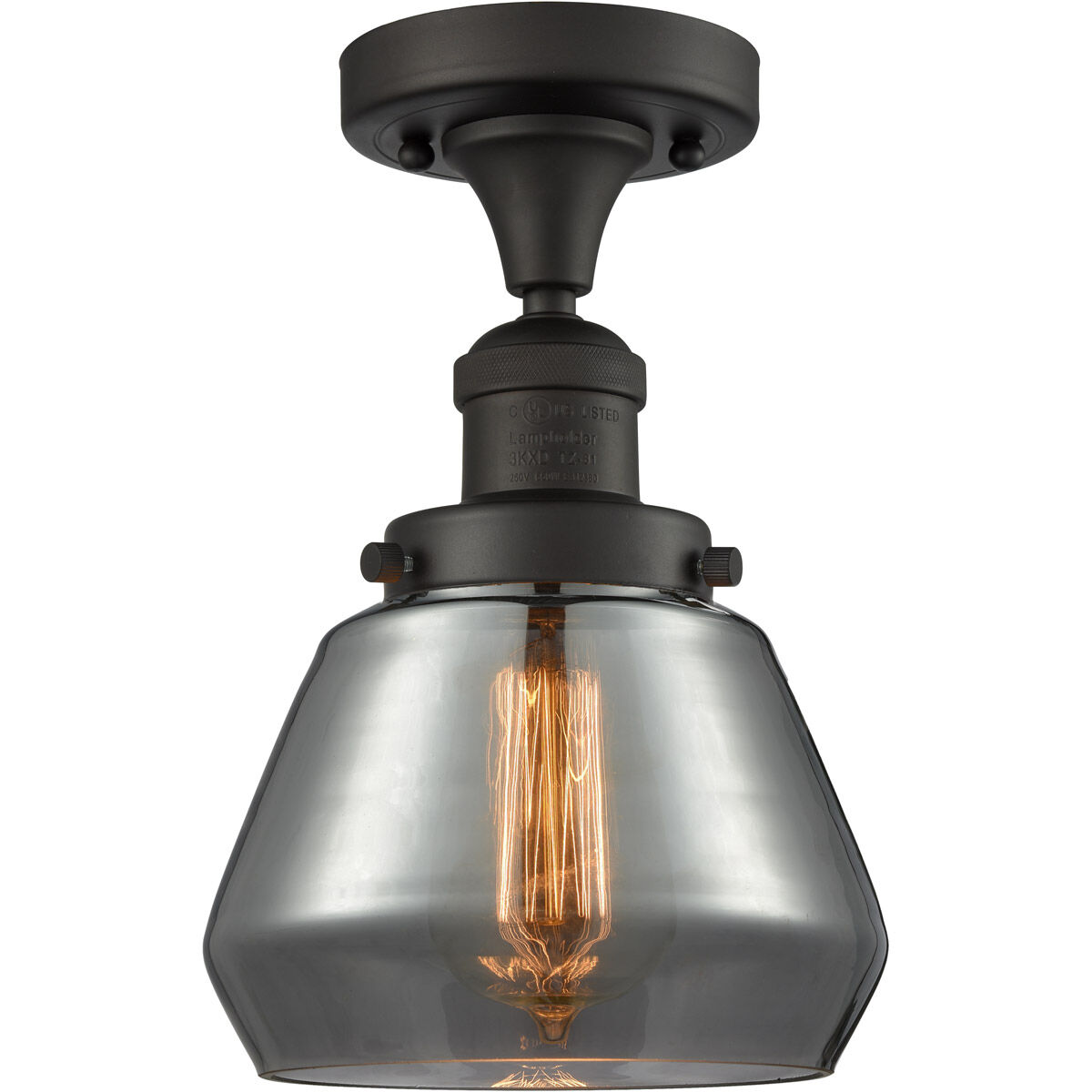 Franklin Restoration Fulton 1 Light 7 inch Oil Rubbed Bronze Semi-Flush Mount Ceiling Light in Plated Smoke Glass, Franklin Restoration