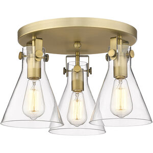 Newton Cone 3 Light 19.63 inch Brushed Brass Flush Mount Ceiling Light in Clear Glass