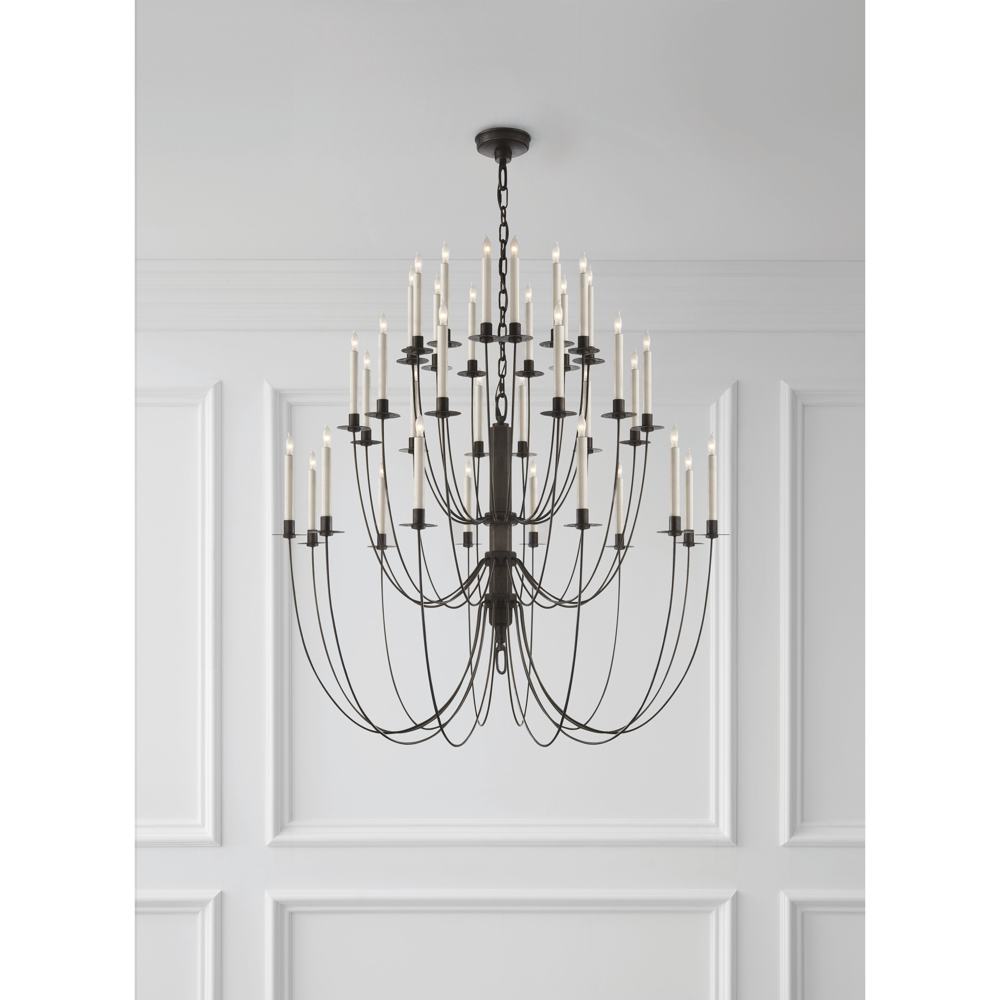 Thomas O'Brien Erika 36 Light 39.5 inch Aged Iron Three-Tier Chandelier Ceiling Light