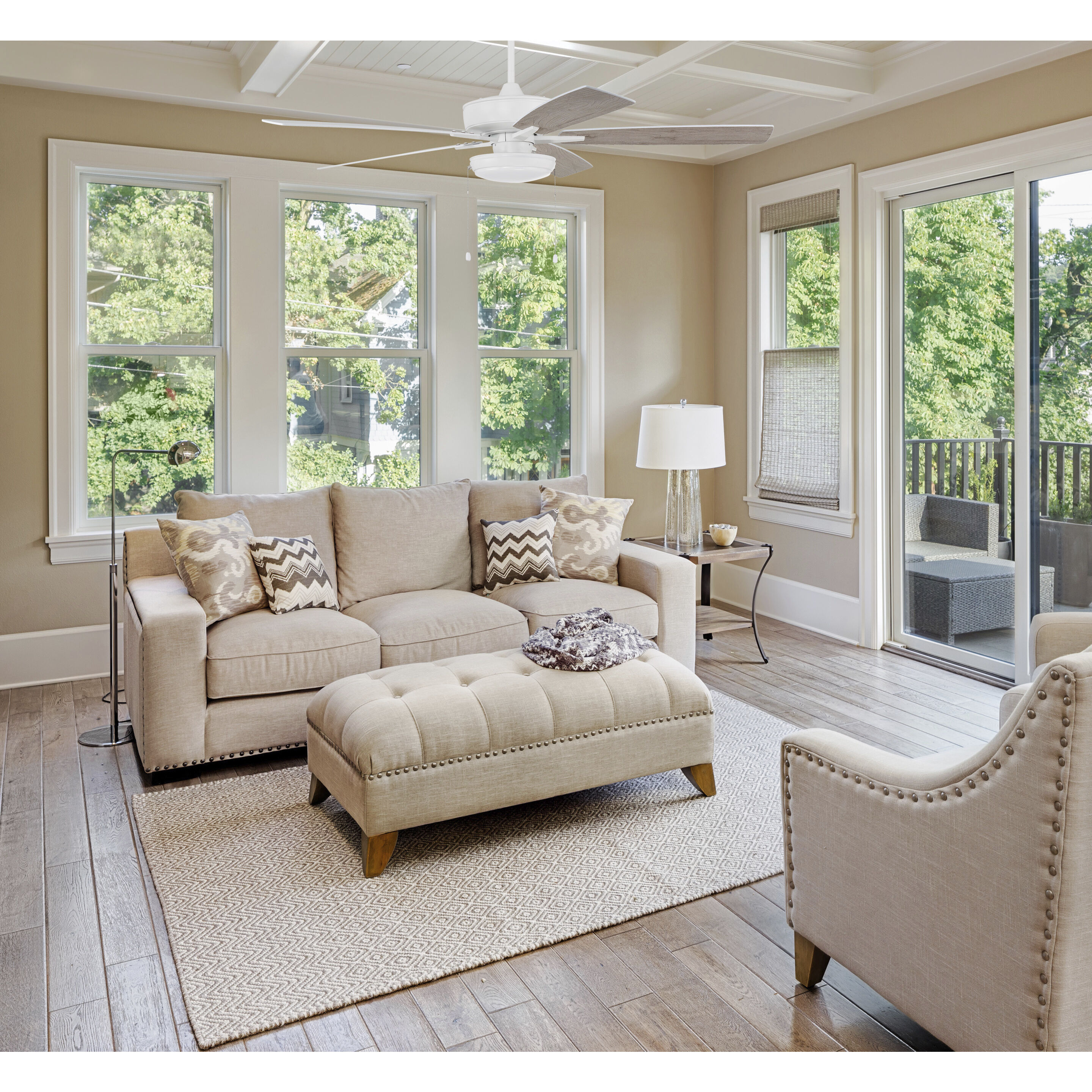 Super Pro 119 60 inch White with White/Washed Oak Blades Contractor Ceiling Fan, Pan