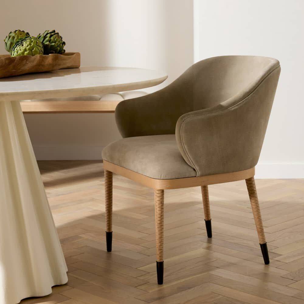 Hershel Taupe Suede and Blonde Beech Wood with Blackened Bronze Dining Chair