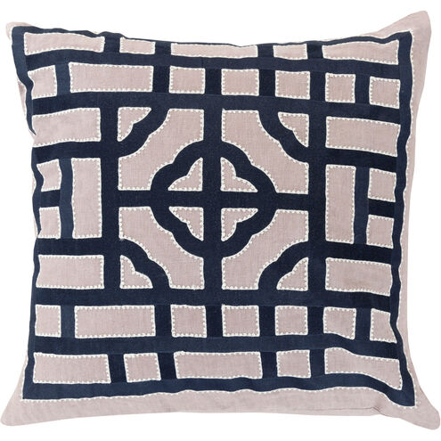 Chinese Gate 18 X 18 inch Navy / Charcoal / Light Beige Accent Pillow