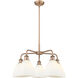 Bristol Glass 5 Light 25.5 inch Antique Copper Chandelier Ceiling Light in Matte White Glass