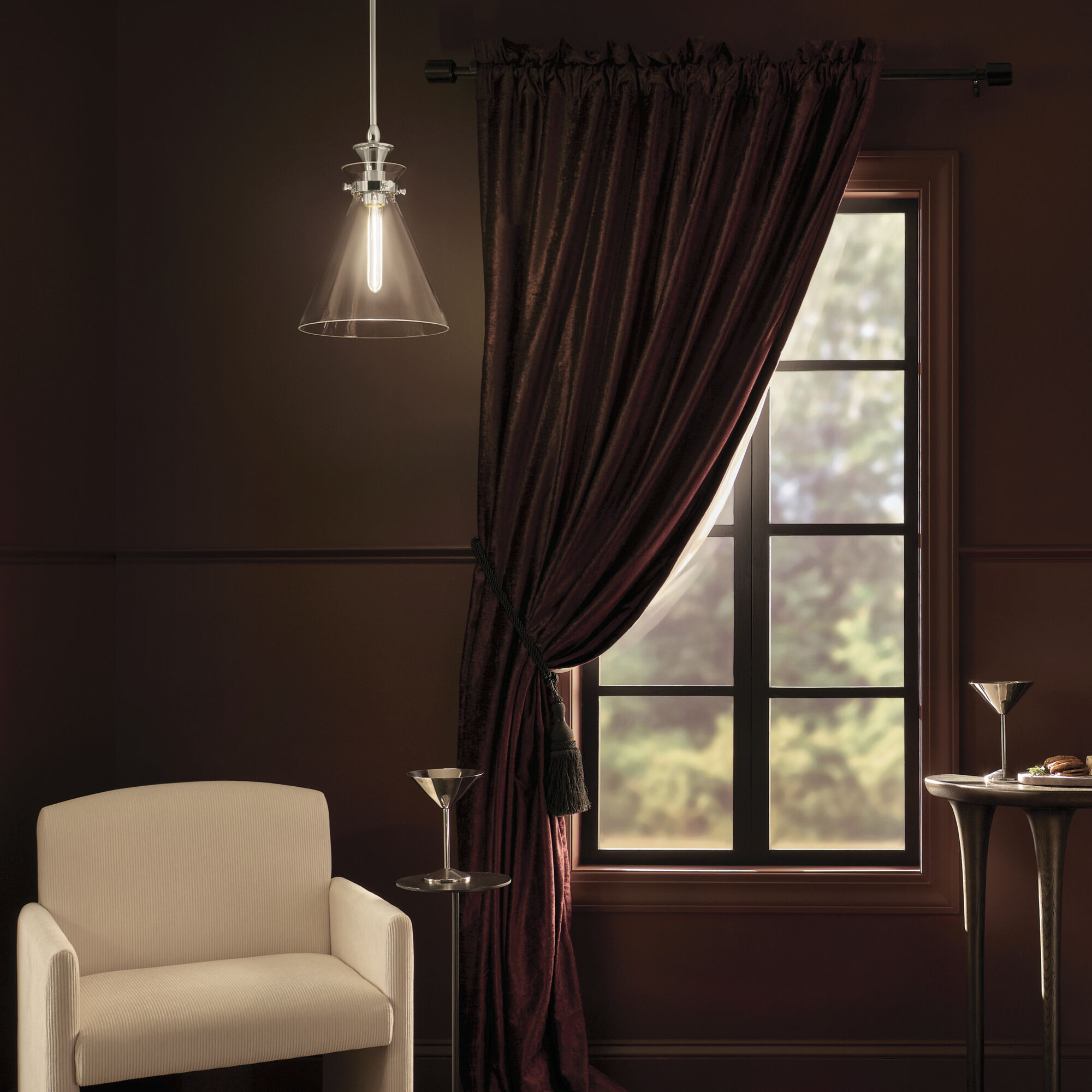 Laria 1 Light Polished Nickel Pendant Ceiling Light in Clear