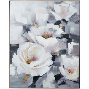 Blooming White Florals Champagne/Blue Hand-Painted Wall Art