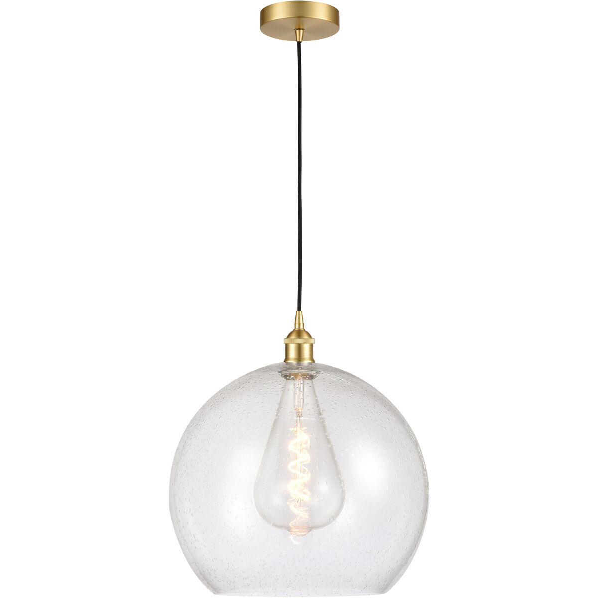 Edison Athens LED 13.75 inch Satin Gold Pendant Ceiling Light in Seedy Glass