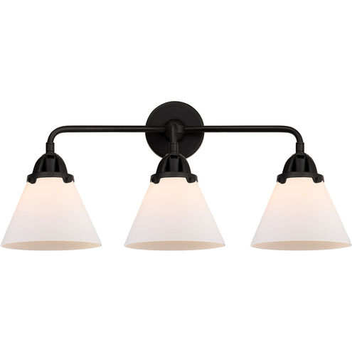 Nouveau 2 Large Cone 3 Light 26 inch Matte Black Bath Vanity Light Wall Light in Matte White Glass