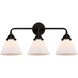 Nouveau 2 Large Cone 3 Light 26 inch Matte Black Bath Vanity Light Wall Light in Matte White Glass