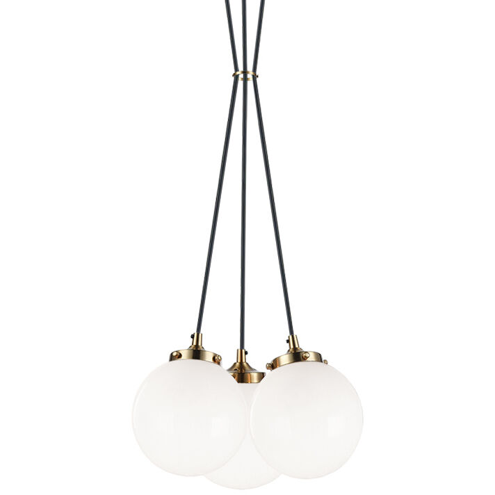 The Bougie 3 Light 12.75 inch Aged Gold Brass Pendant Ceiling Light in Aged Gold Brass and Opal Glass