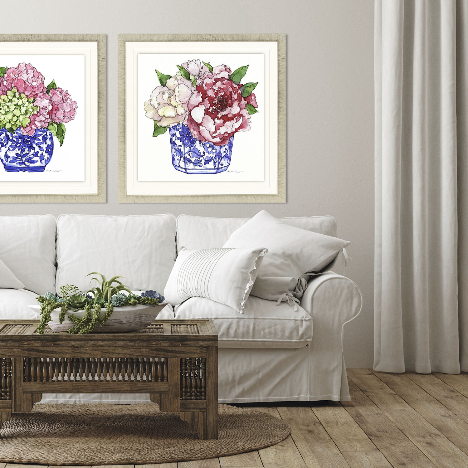 Pretty Petals Pink and Blue and Green and White Framed Art