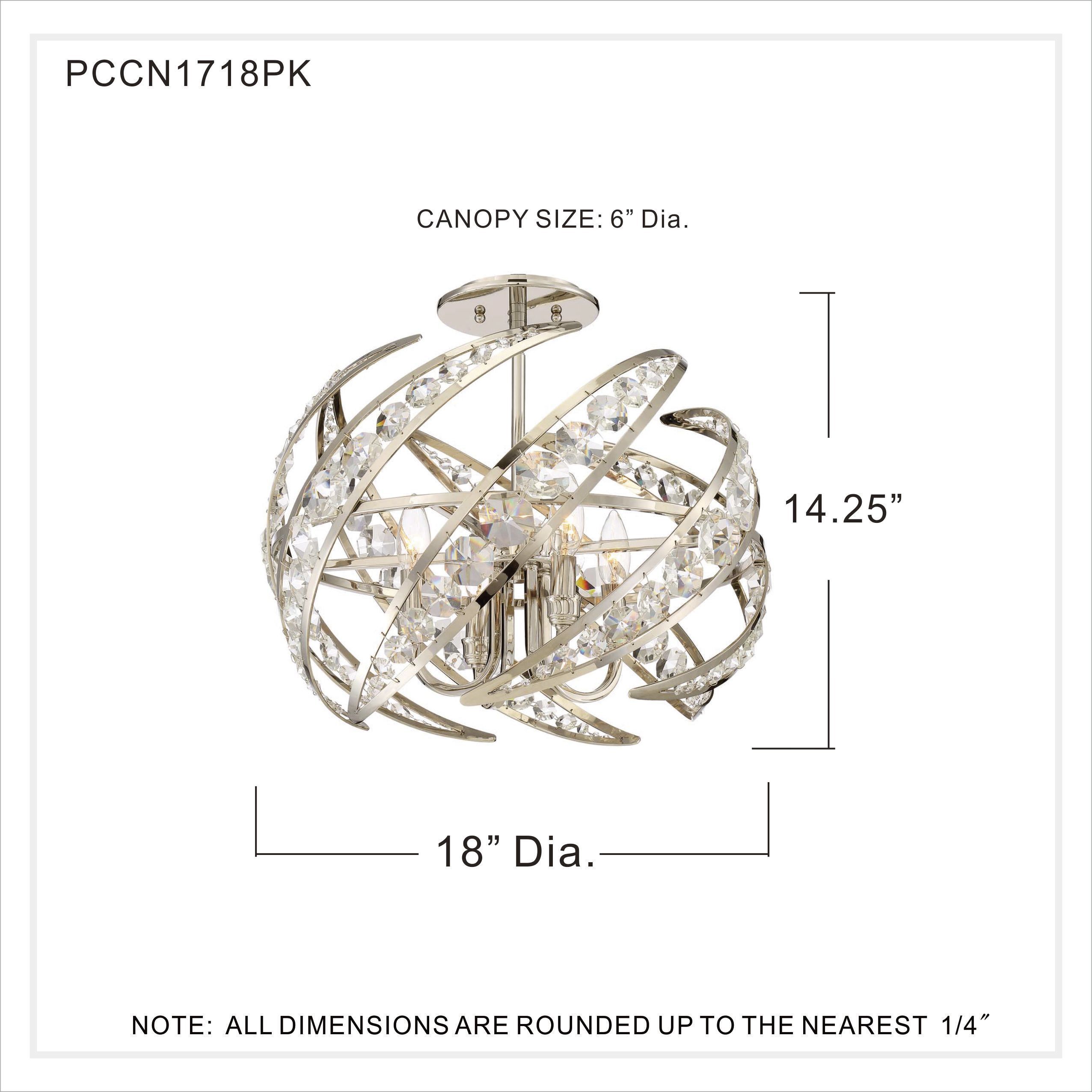 Crescent 4 Light 18 inch Polished Nickel Semi-Flush Mount Ceiling Light
