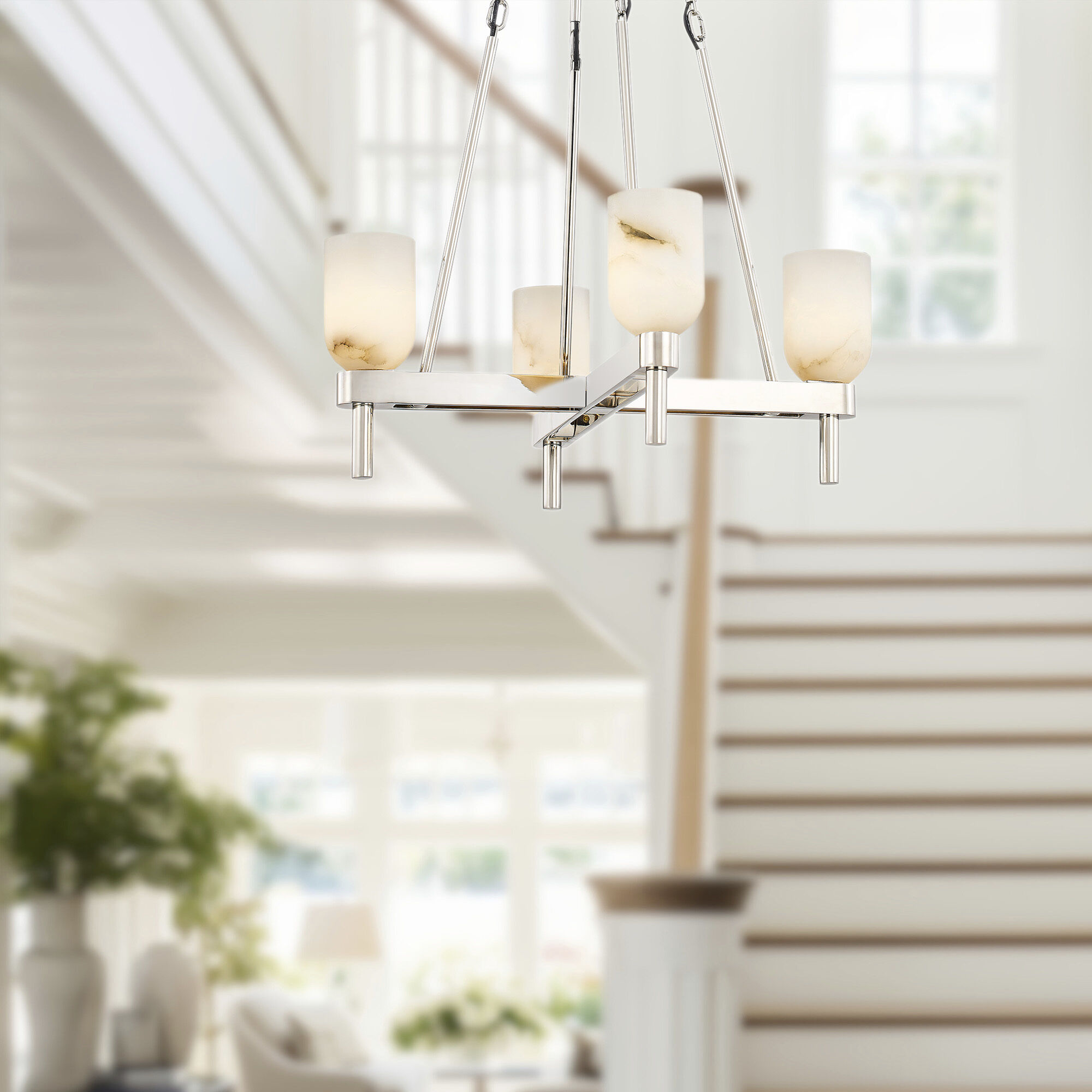 Lucian Pendant Ceiling Light in Polished Nickel, Alabaster Shade