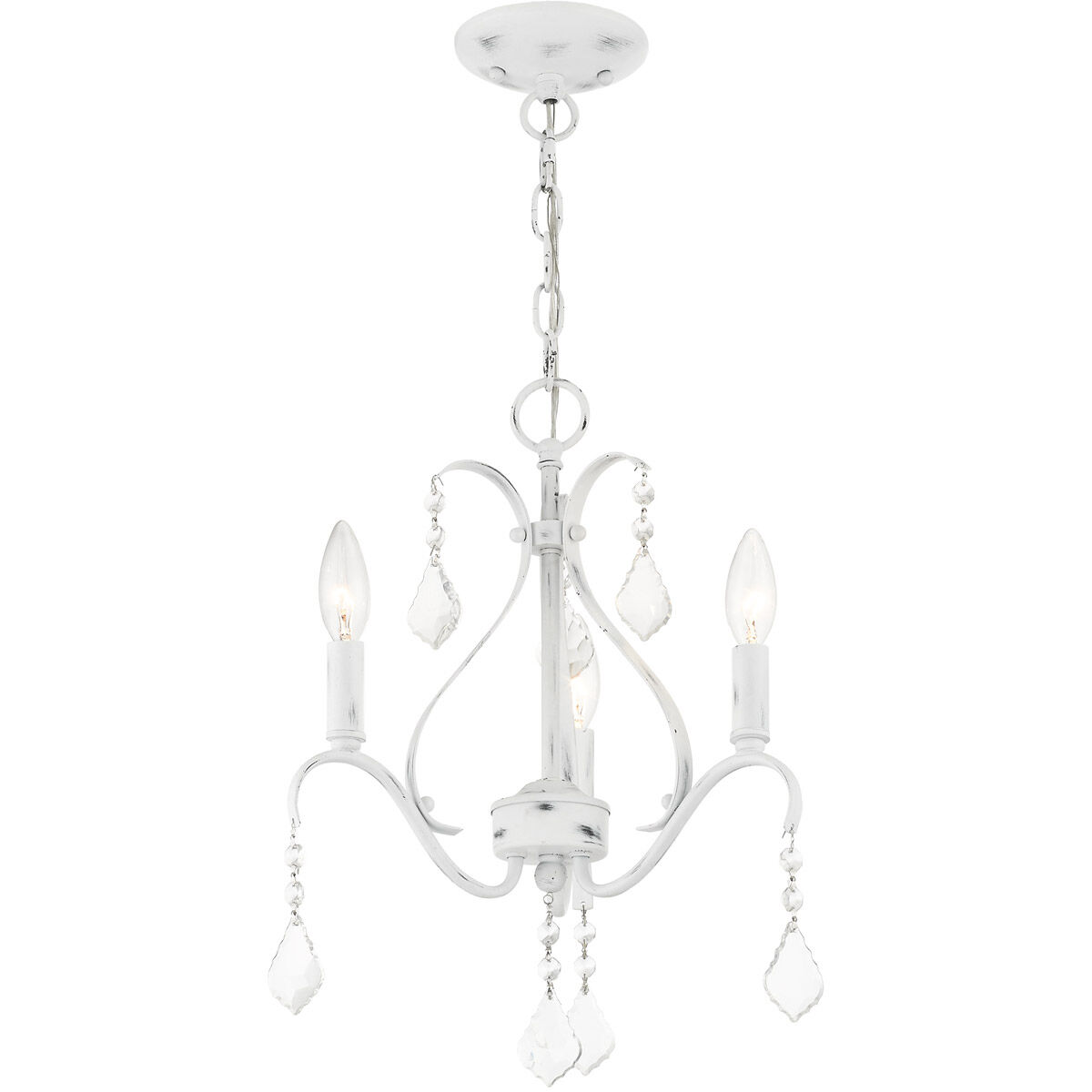 Caterina 3 Light 13 inch Antique White with Clear Crystals Chandelier Ceiling Light