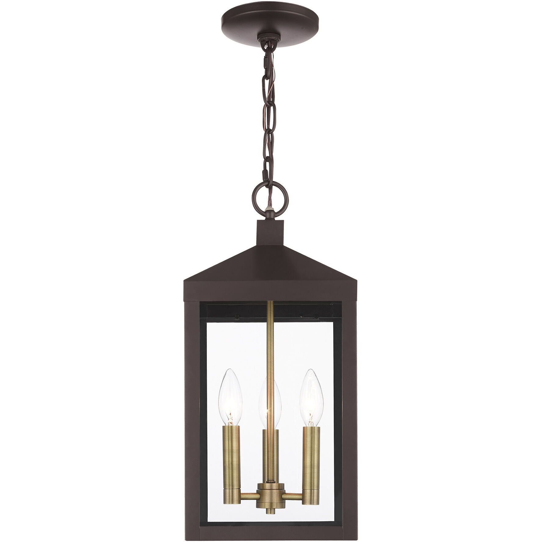 Nyack 3 Light 8.25 inch Bronze with Antique Brass Cluser Outdoor Pendant Lantern