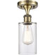 Ballston Clymer 1 Light 4 inch Antique Brass Semi-Flush Mount Ceiling Light in Incandescent, Clear Glass, Ballston