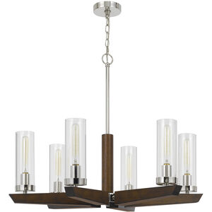 Ercolano 6 Light 32 inch Wood/Brushed Steel Chandelier Ceiling Light