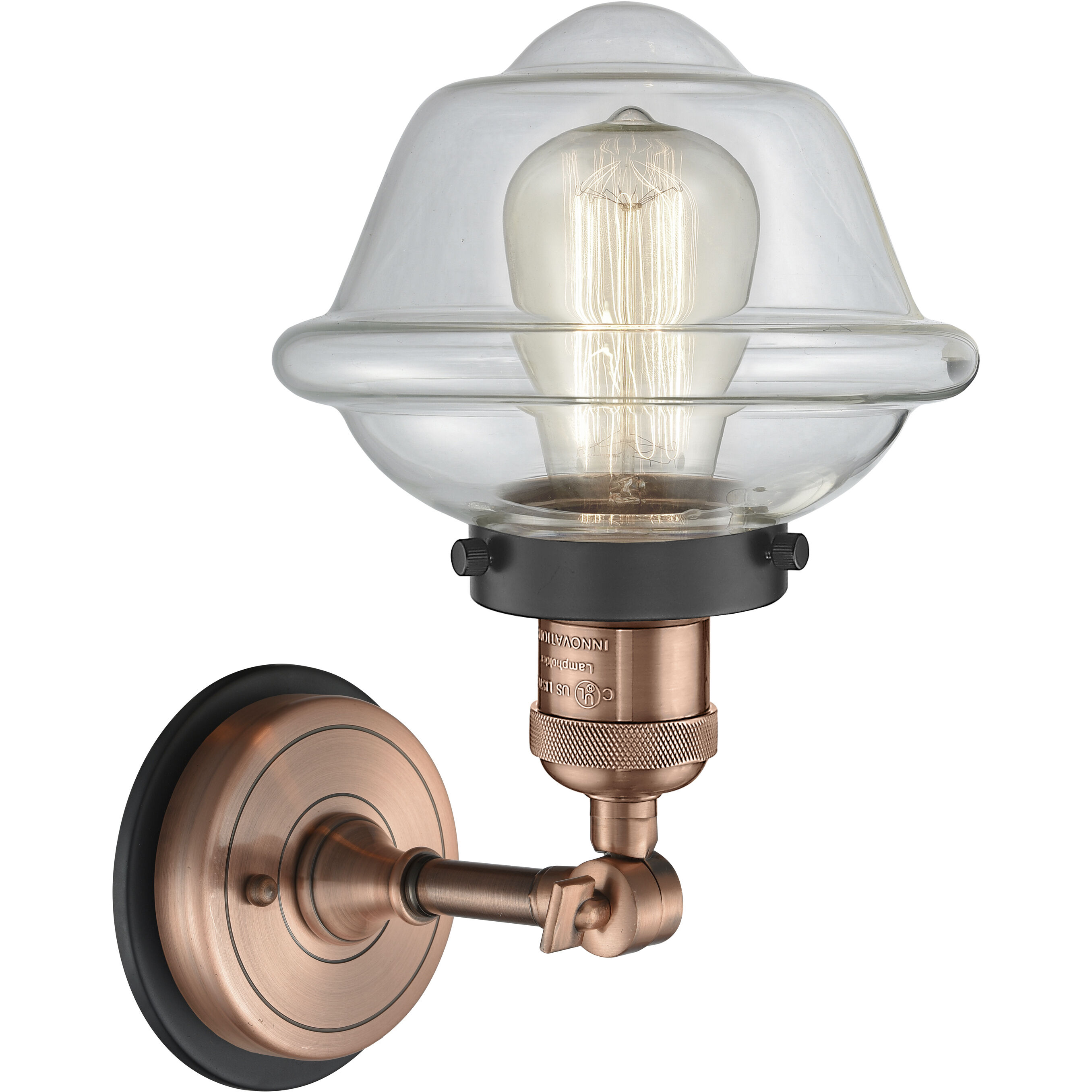Oxford Sconce Wall Light in Clear Glass, Antique Copper/Matte Black