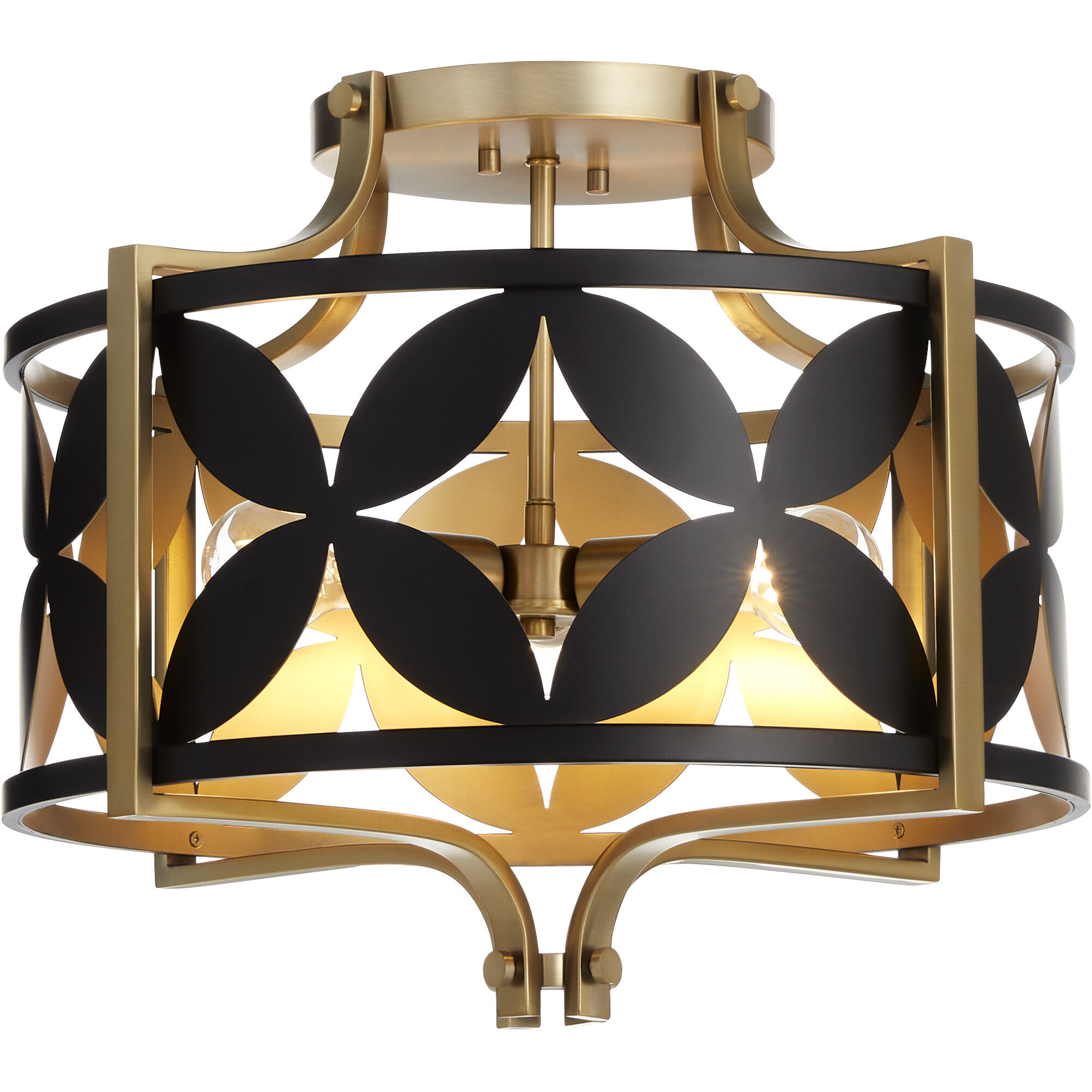 Mariposa 3 Light 19.5 inch Matte Black with Aged Brass Semi-Flush Mount Ceiling Light