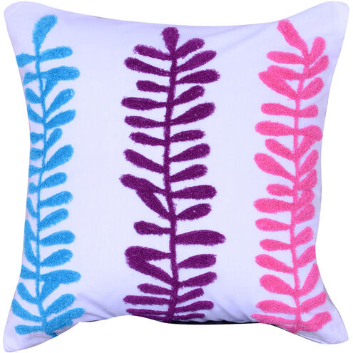 Coastal Embroidered 18 inch White and Multi-Color Pillow in Pink