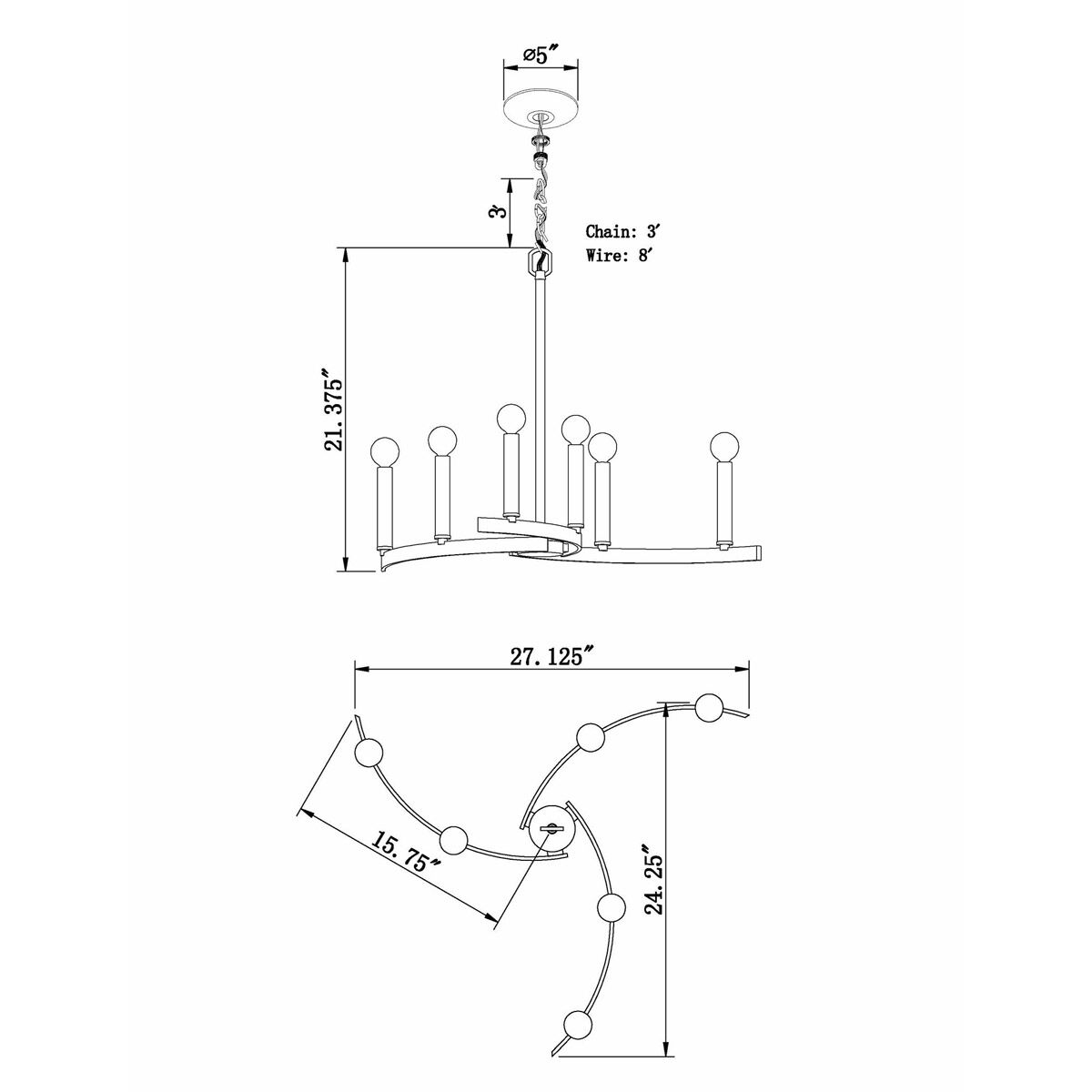 Wyatt 6 Light 27.25 inch Chrome Chandelier Ceiling Light