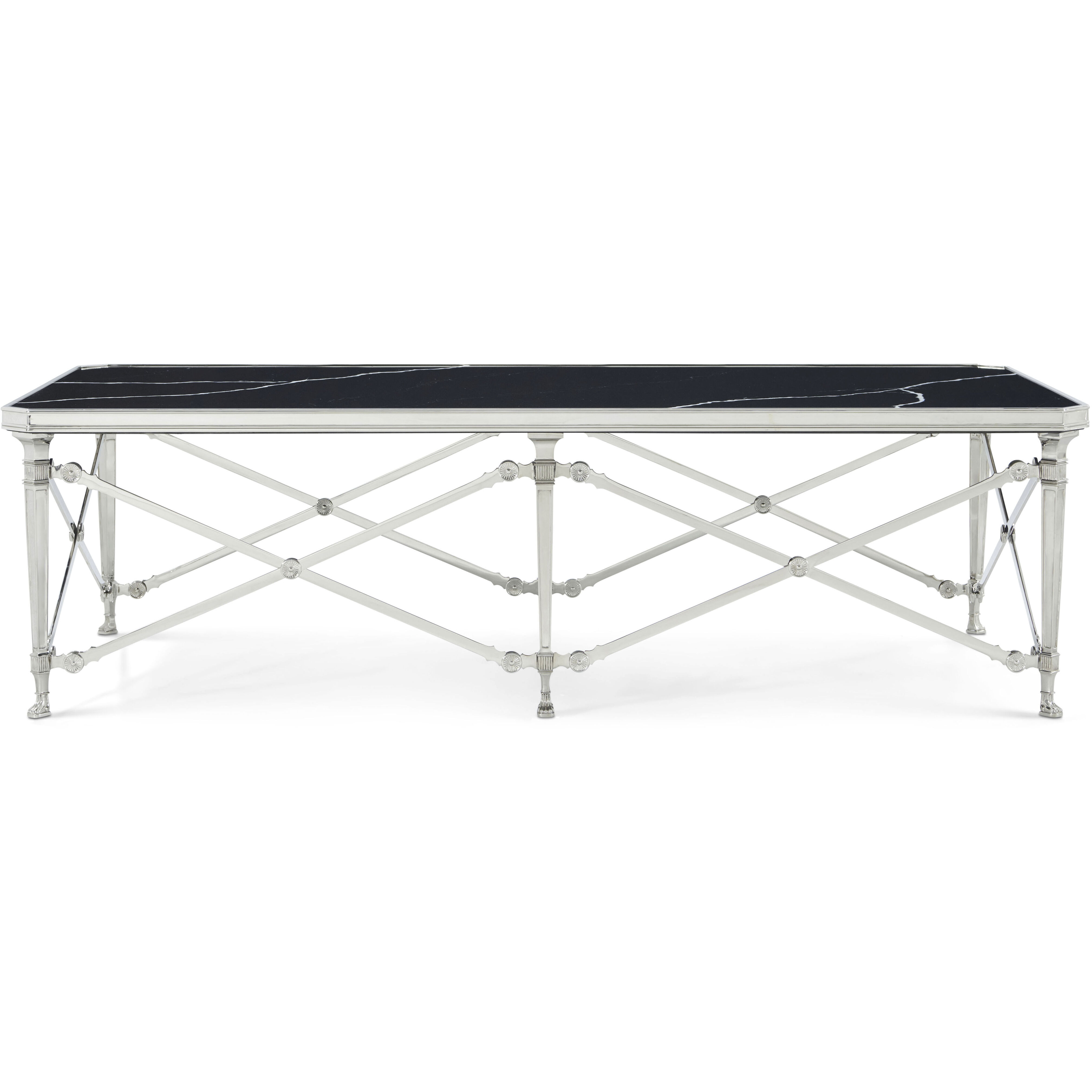 Spencer London 60 X 30 inch Nickel Plated / Black Quartz Cocktail Table, Rectangular, Rectangular Nickel Cocktail Table