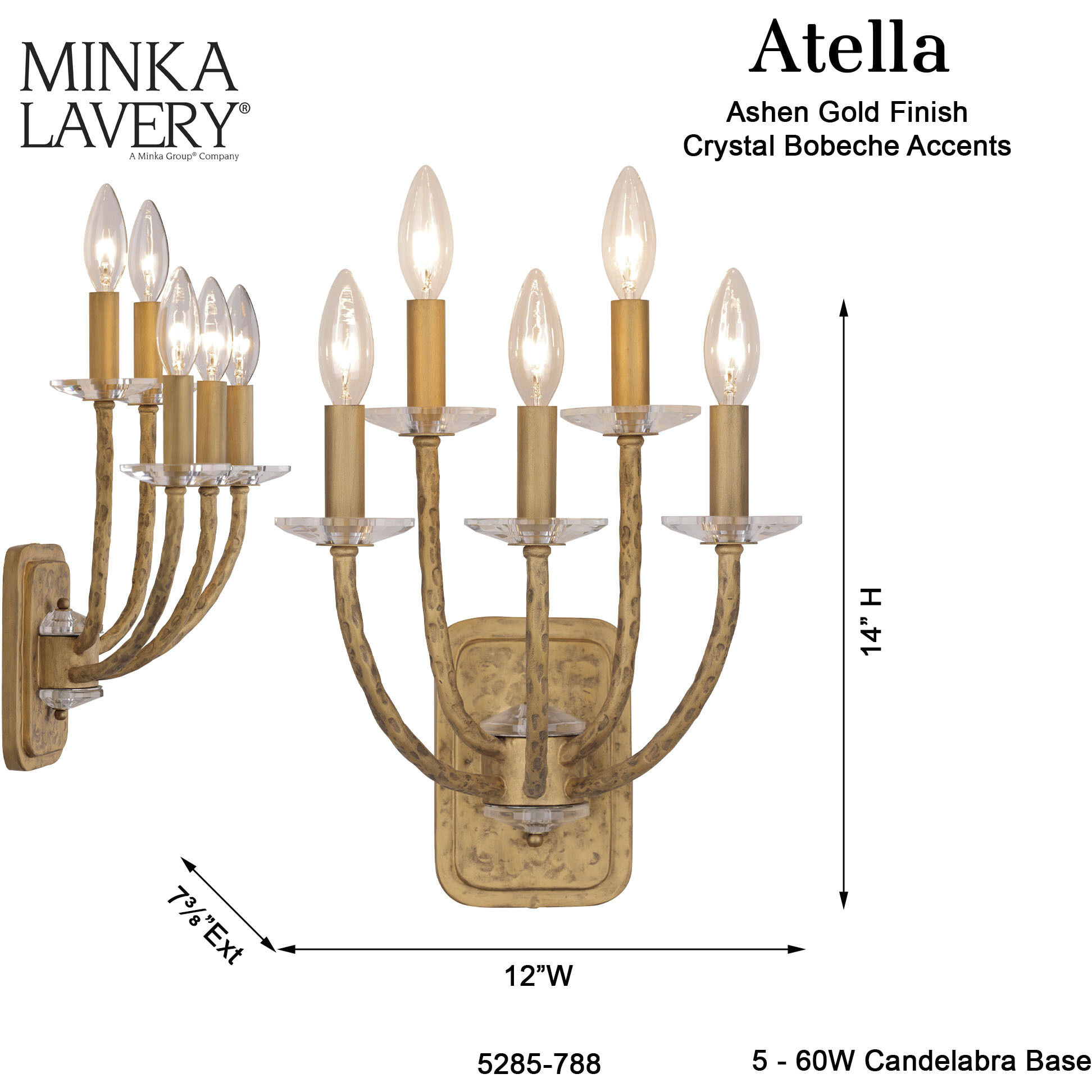 Atella 5 Light 12 inch Ashen Gold Wall Sconce Wall Light
