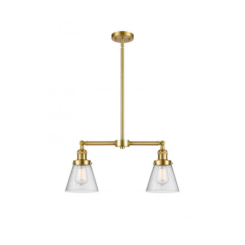 Franklin Restoration Small Cone LED 21 inch Satin Gold Chandelier Ceiling Light in Seedy Glass, Franklin Restoration