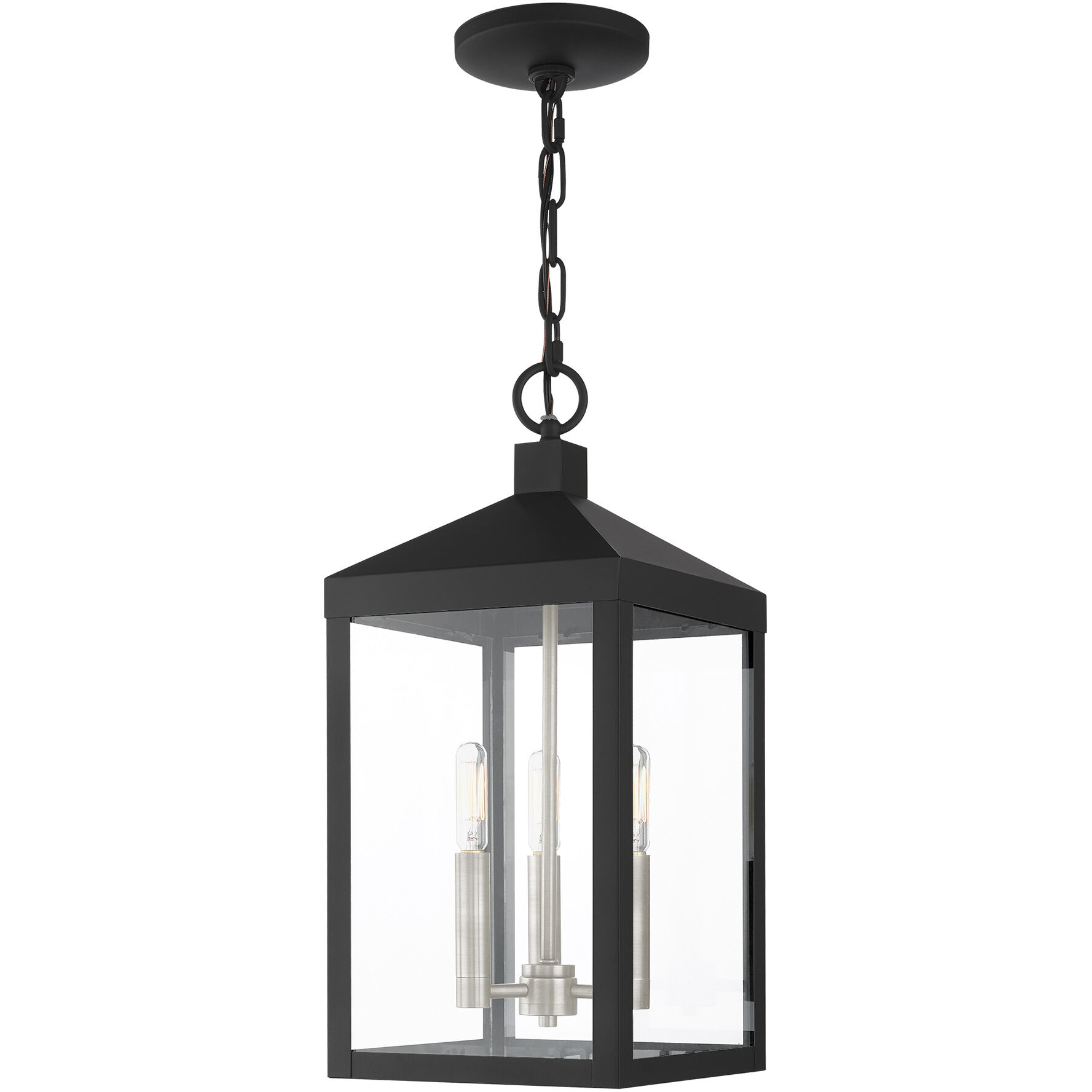 Nyack 3 Light 8.25 inch Black with Brushed Nickel Cluster Outdoor Pendant Lantern