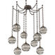 Terra 9 Light 18 inch Flat Bronze Swag Multi-Pendant Ceiling Light in Optic Rib Smoke, Diamond Chain