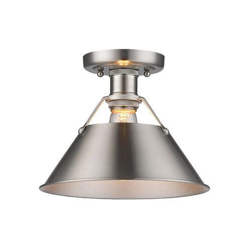 Orwell 1 Light 10 inch Pewter Flush Mount Ceiling Light, Damp