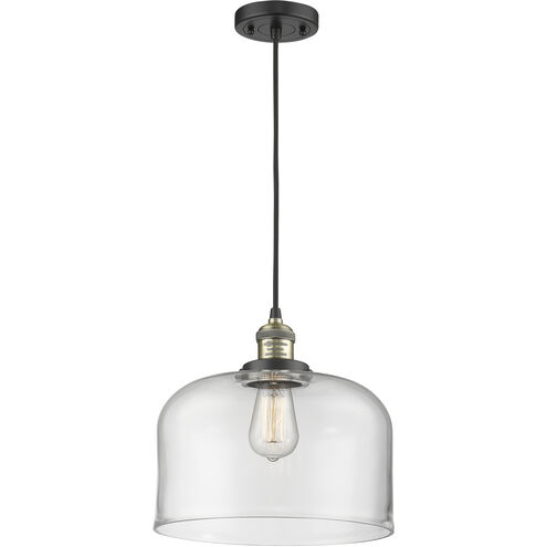 Franklin Restoration Bell LED 12 inch Black Antique Brass Mini Pendant Ceiling Light in Clear, Franklin Restoration