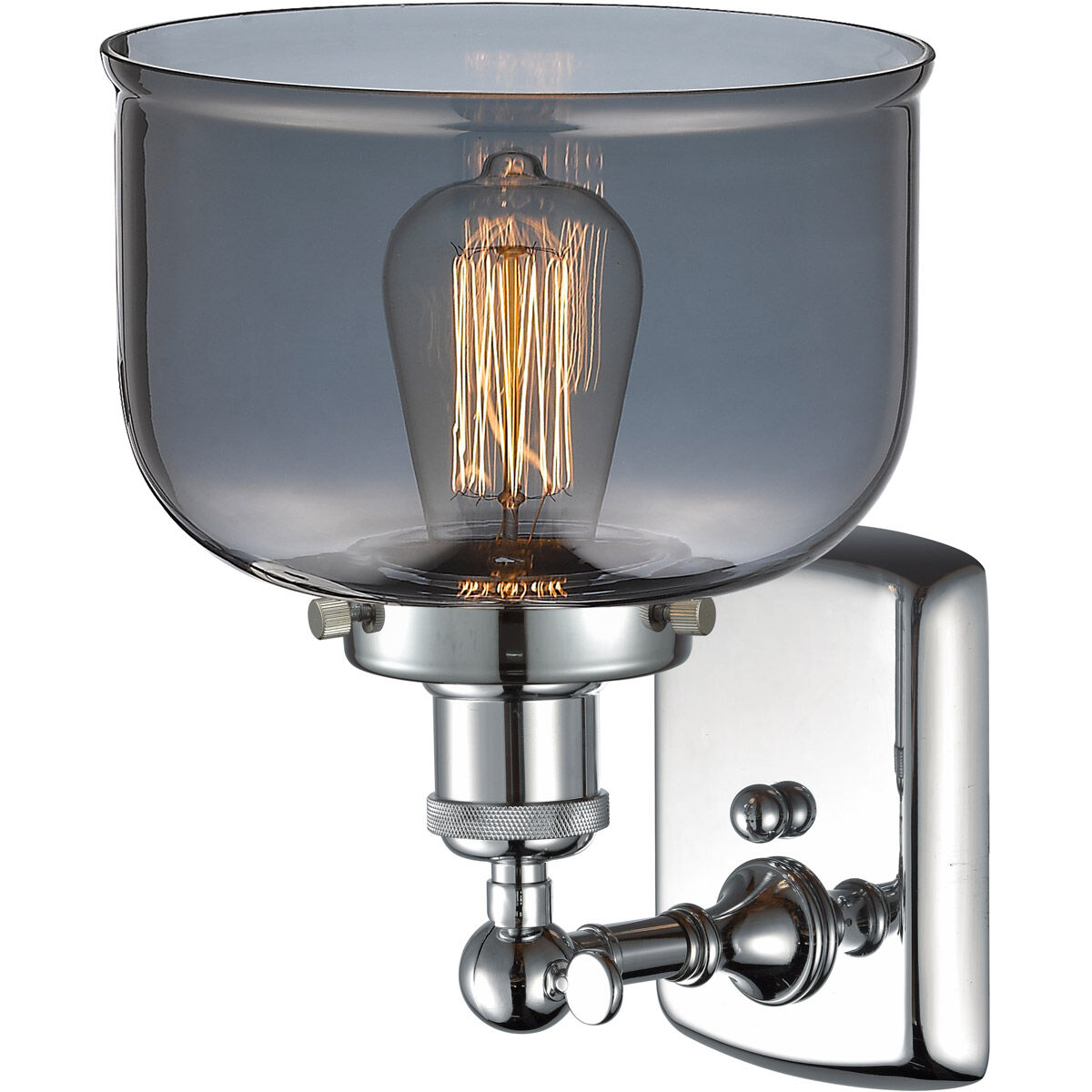 Ballston Large Bell 1 Light 8 inch Polished Chrome Sconce Wall Light in Plated Smoke Glass, Ballston