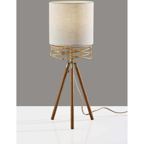 Melanie 25 inch 40.00 watt Natural Wood Veneer / Antique Brass Accents Table Lamp Portable Light