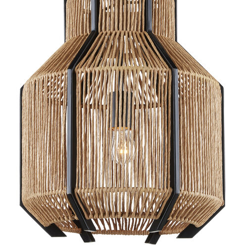 Mali 1 Light 14 inch Satin Black/Khaki/Kraft Paper Twine Pendant Ceiling Light
