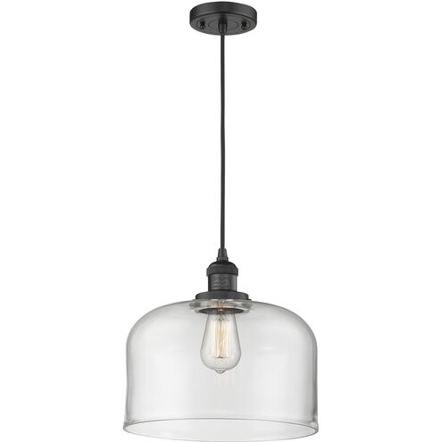 Franklin Restoration Bell 1 Light 12 inch Matte Black Mini Pendant Ceiling Light in Incandescent, Clear, Franklin Restoration