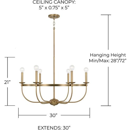 Rylann 6 Light 30 inch Aged Brass Chandelier Ceiling Light