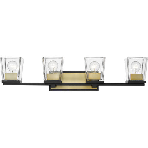 Bleeker Street 4 Light 33 inch Matte Black and Olde Brass Vanity Wall Light